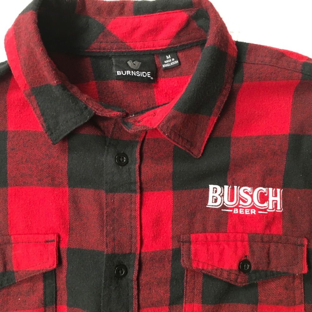 Busch Beer Mens M Buffalo Plaid Flannel Shirt Button Up Lumberjack Americana‎ - Picture 2 of 7